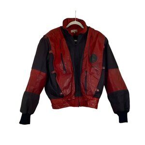 Vintage Adriana Berardi Leather Jacket Hooded Red & Black Men's Outerwear made i